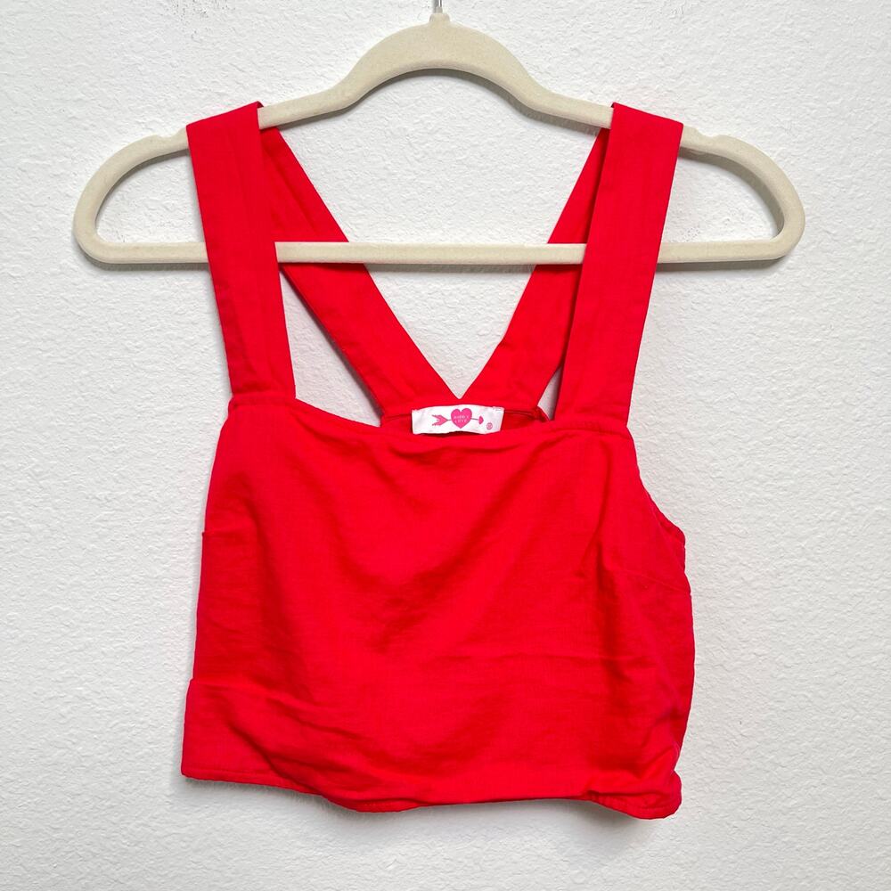 Buddy Love Crop Top Red Linen Blend XS Strappy Back Lined Bralette Style